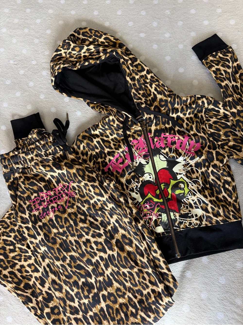 Ed Hardy Leopard Print Hoodie & Joggers with Pink Graphic